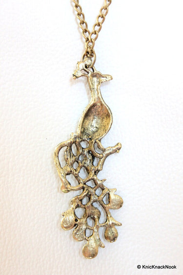 Peacock Bronze Tone Multicoloured Rhinestone Pendant Necklace